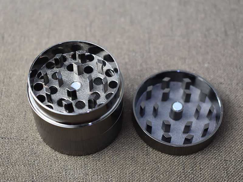 Aluminum 2.4″ Black Herb Grinder With Sharp Teeth Strong Magnet Spice Crusher